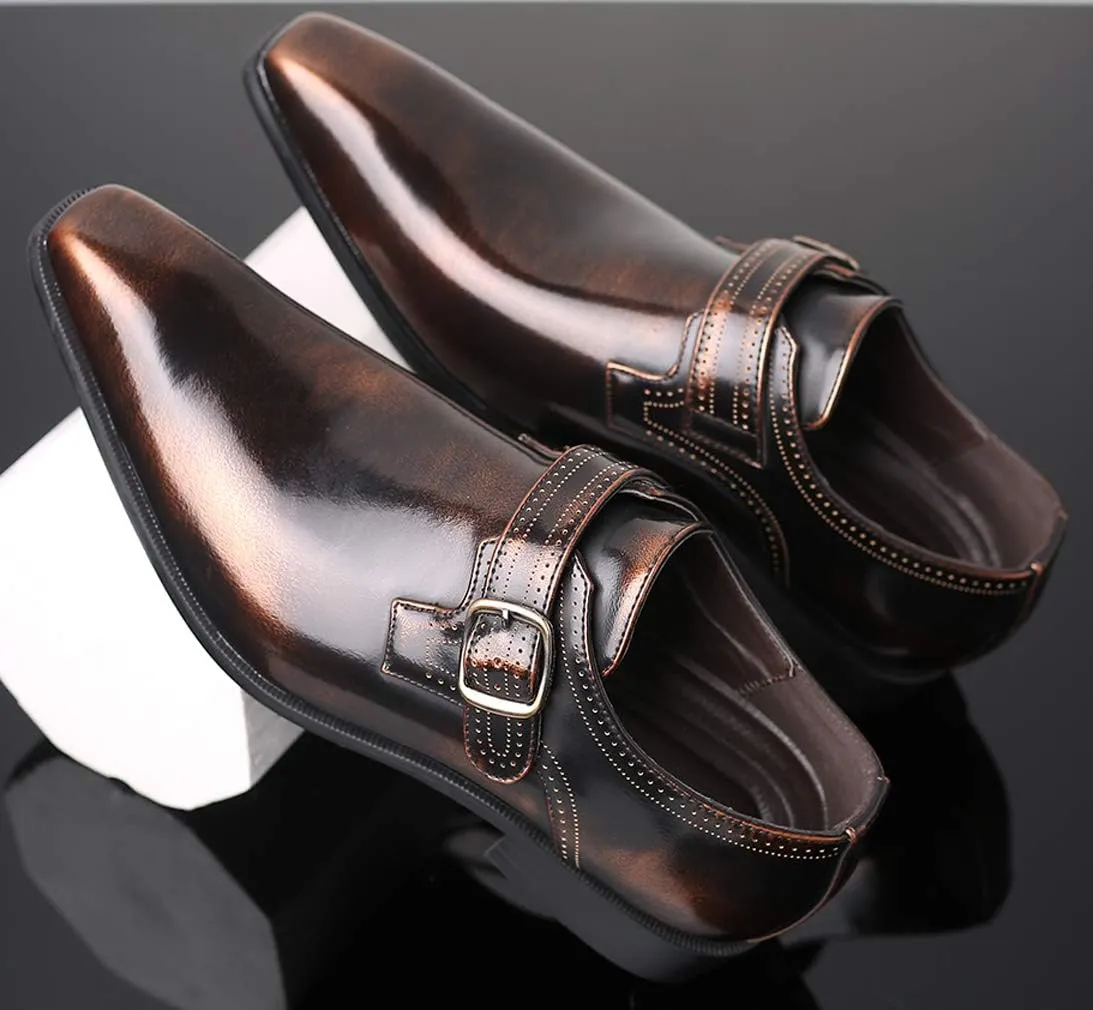 Mens Retro Monk Loafers Formal Business Casual Comfortable Slip on Dress Shoes for Men
