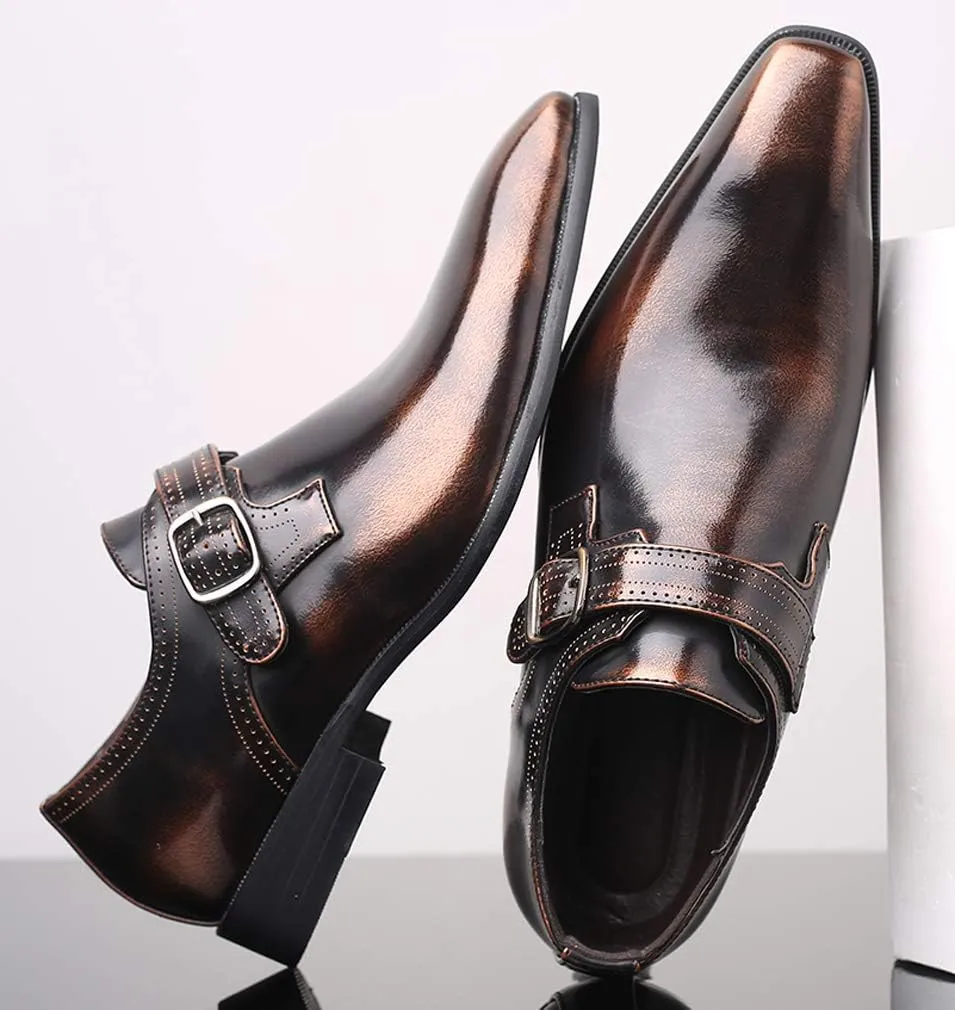 Mens Retro Monk Loafers Formal Business Casual Comfortable Slip on Dress Shoes for Men
