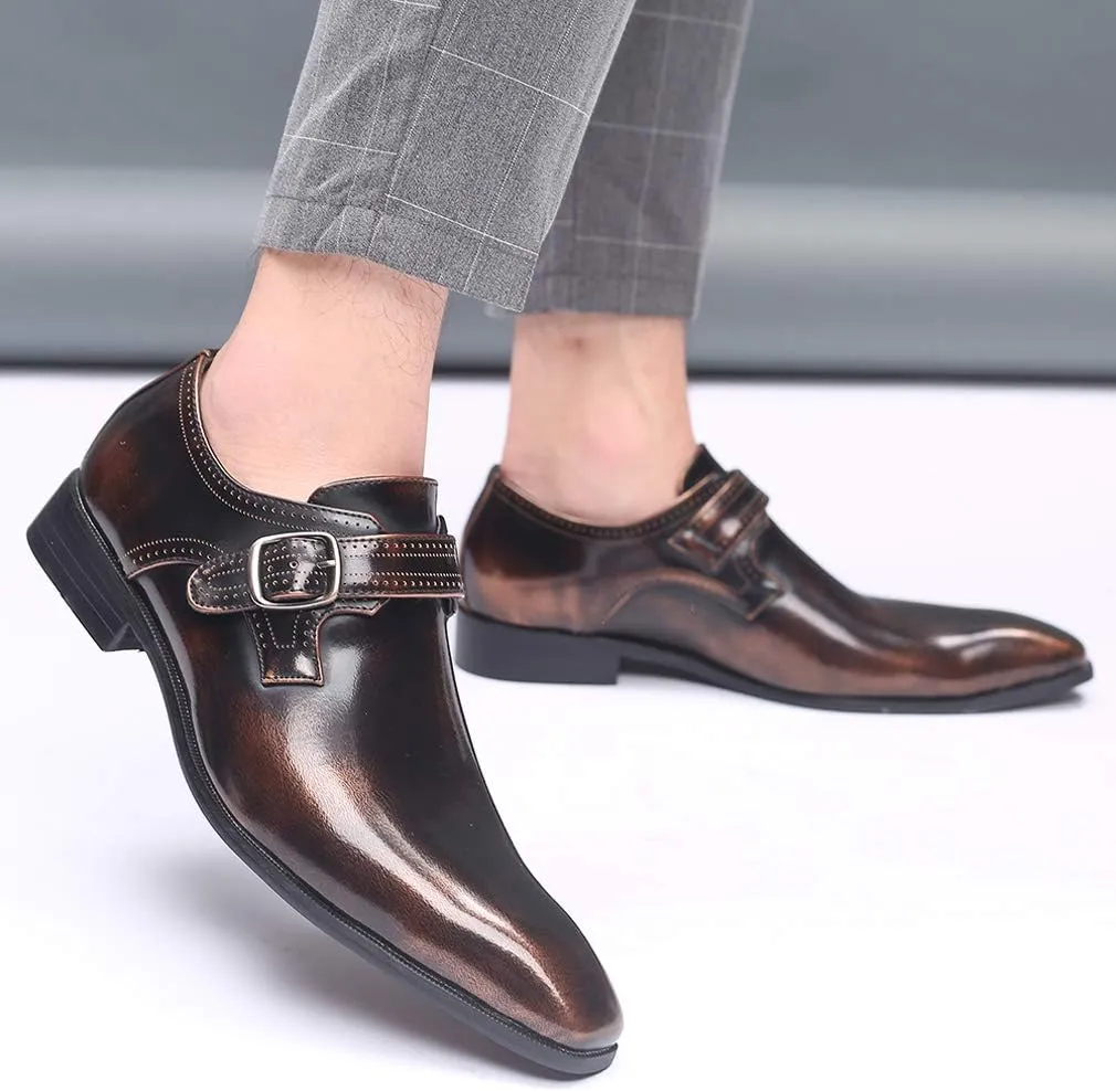 Mens Retro Monk Loafers Formal Business Casual Comfortable Slip on Dress Shoes for Men