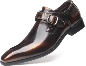 Mens Retro Monk Loafers Formal Business Casual Comfortable Slip on Dress Shoes for Men