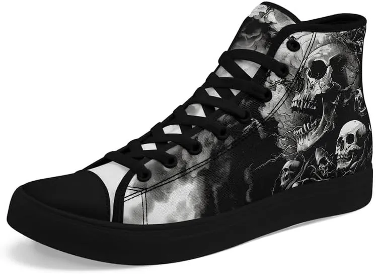 Men's Skull Canvas High Top Shoes Classic Fashion High Top Sneakers Unisex Casual Lace Up Tennis Shoes