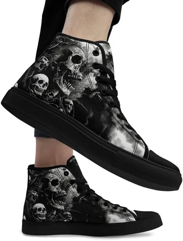 Men's Skull Canvas High Top Shoes Classic Fashion High Top Sneakers Unisex Casual Lace Up Tennis Shoes