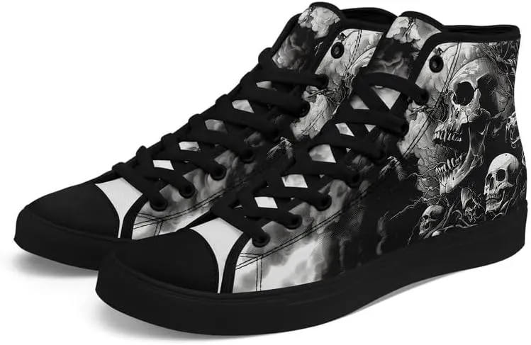 Men's Skull Canvas High Top Shoes Classic Fashion High Top Sneakers Unisex Casual Lace Up Tennis Shoes