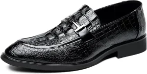 Mens Slip on Dress Loafer Leather Formal Business Fashion Crocodile Pattern Dress Shoes for Men