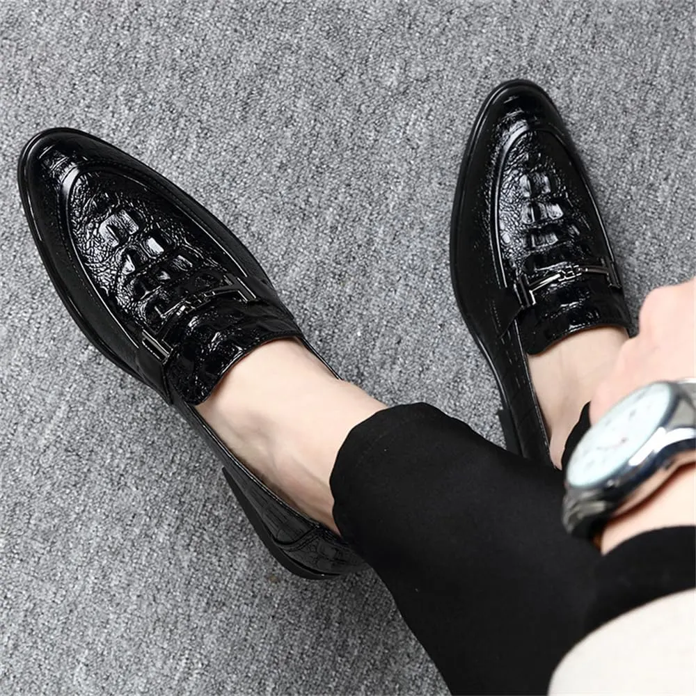 Mens Slip on Dress Loafer Leather Formal Business Fashion Crocodile Pattern Dress Shoes for Men