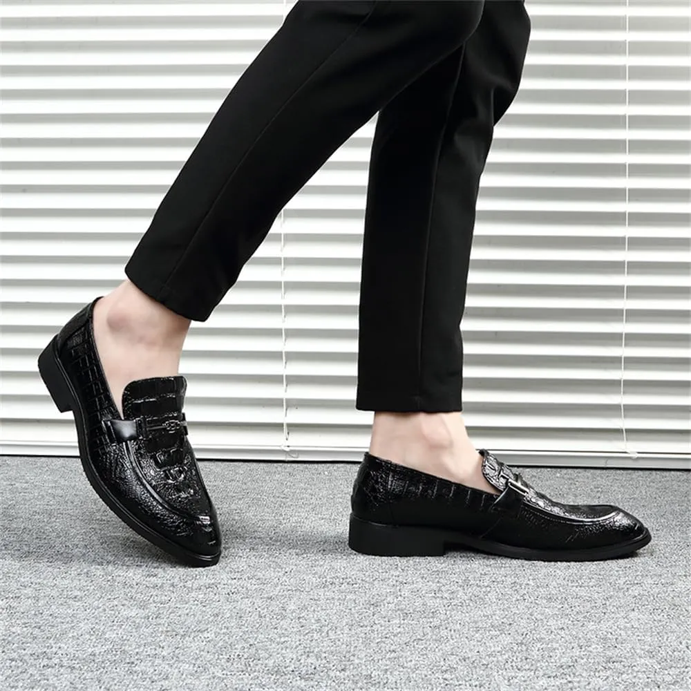 Mens Slip on Dress Loafer Leather Formal Business Fashion Crocodile Pattern Dress Shoes for Men