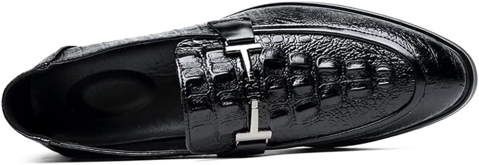 Mens Slip on Dress Loafer Leather Formal Business Fashion Crocodile Pattern Dress Shoes for Men