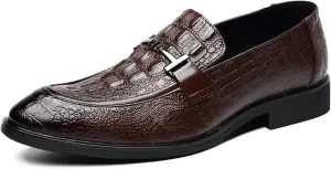 Mens Slip on Dress Loafer Leather Formal Business Fashion Crocodile Pattern Dress Shoes for Men