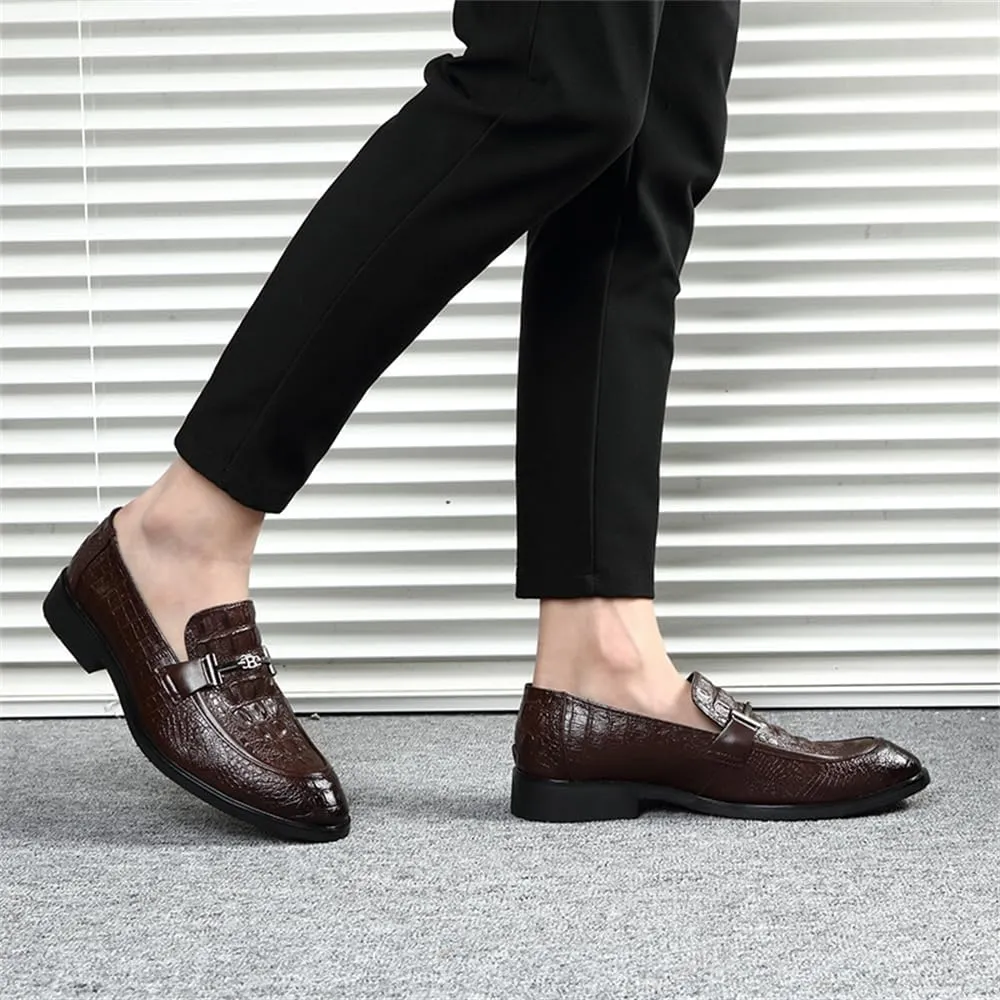 Mens Slip on Dress Loafer Leather Formal Business Fashion Crocodile Pattern Dress Shoes for Men