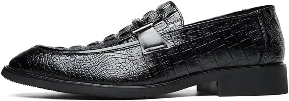 Mens Slip on Dress Loafer Leather Formal Business Fashion Crocodile Pattern Dress Shoes for Men
