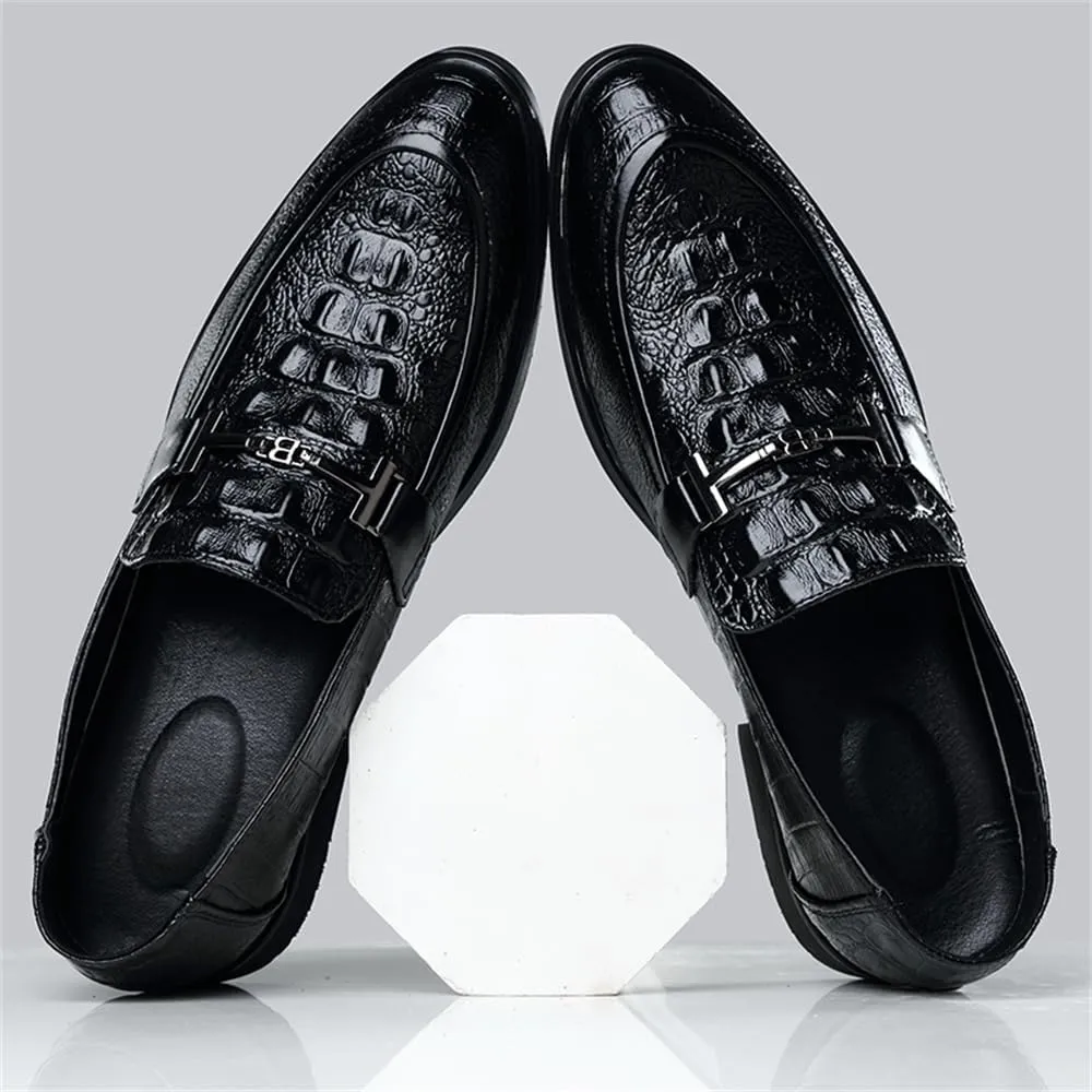 Mens Slip on Dress Loafer Leather Formal Business Fashion Crocodile Pattern Dress Shoes for Men