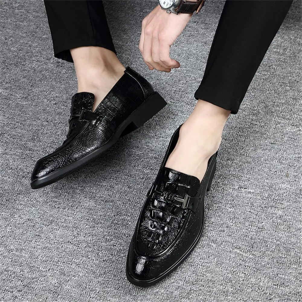 Mens Slip on Dress Loafer Leather Formal Business Fashion Crocodile Pattern Dress Shoes for Men