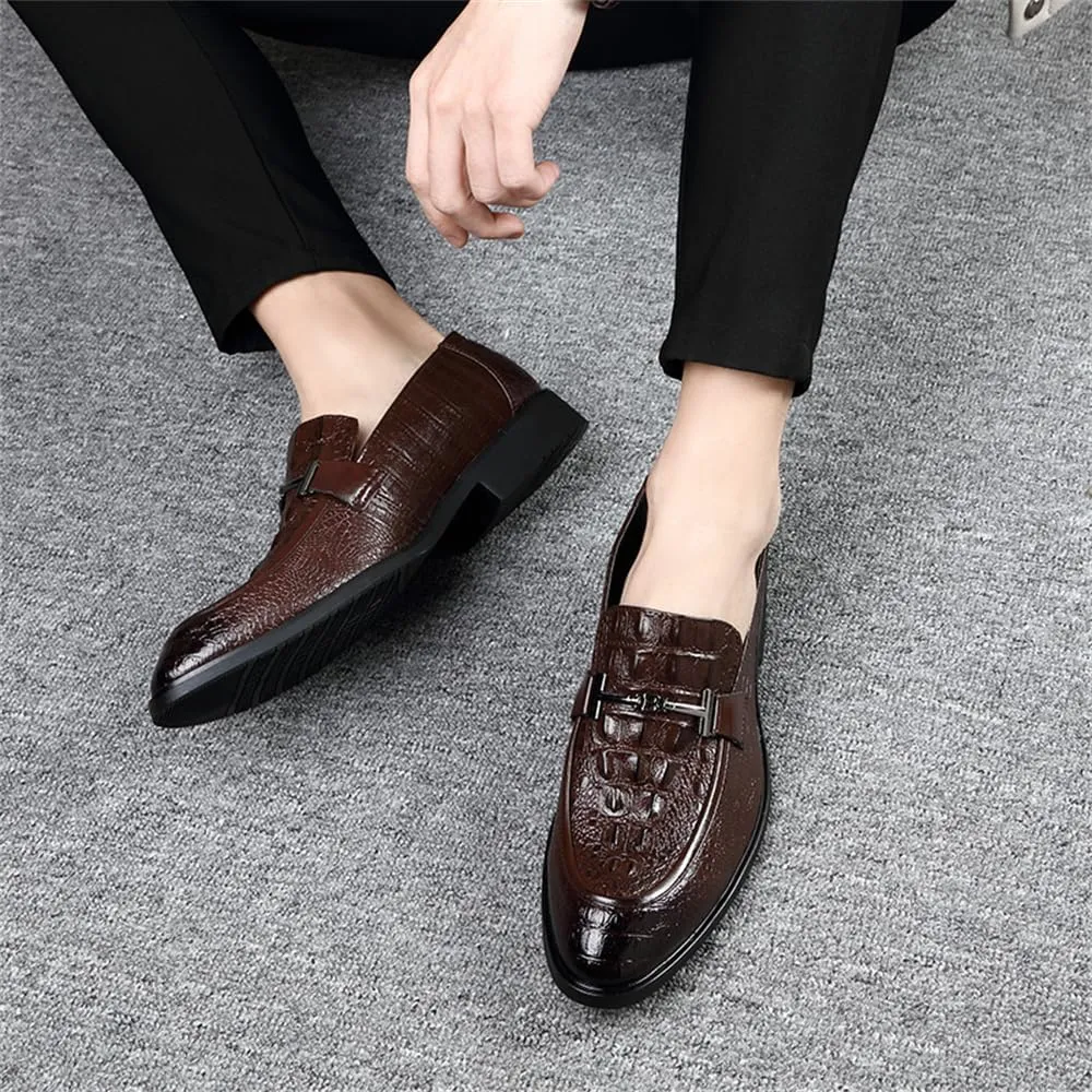 Mens Slip on Dress Loafer Leather Formal Business Fashion Crocodile Pattern Dress Shoes for Men