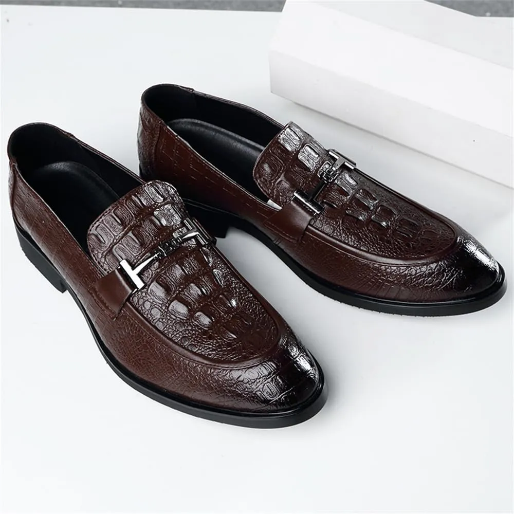 Mens Slip on Dress Loafer Leather Formal Business Fashion Crocodile Pattern Dress Shoes for Men