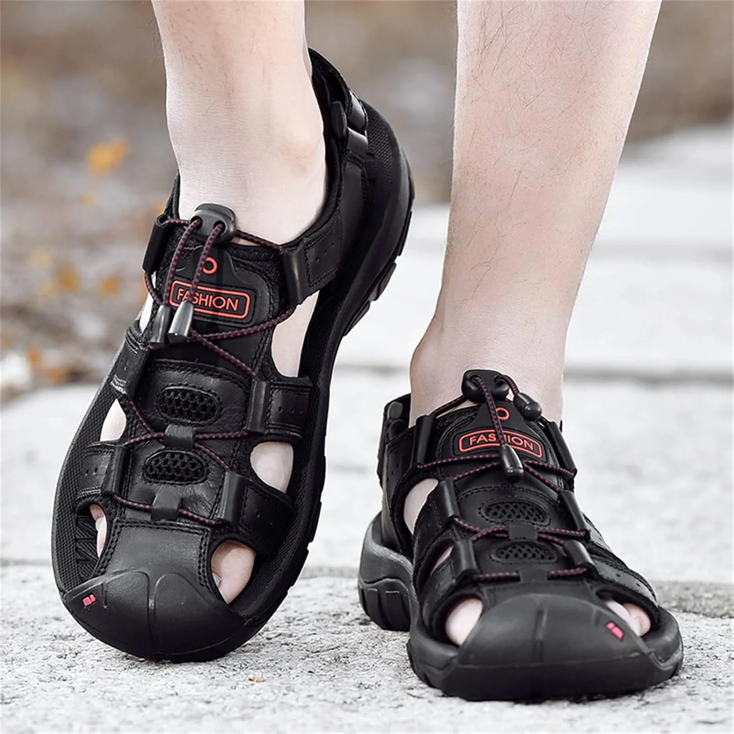 Men's sports sandals Outdoor hiking sandals Closed toe leather sports walking casual sandals Water shoes