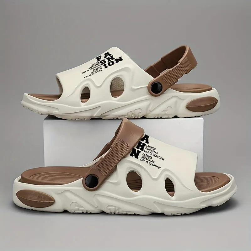 Men's Trendy Color Block Open Toe Breathable Chunky Slippers, Comfy Non Slip Casual Durable EVA Slides, Sandals for Men，Men's Clogs