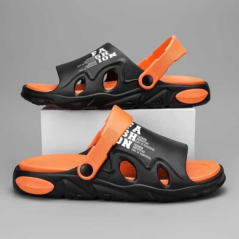 Men's Trendy Color Block Open Toe Breathable Chunky Slippers, Comfy Non Slip Casual Durable EVA Slides, Sandals for Men，Men's Clogs