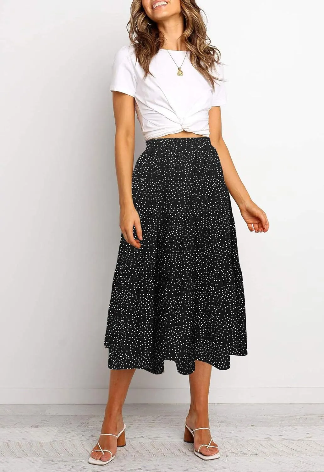MEROKEETY Women's Boho Leopard Print Skirt Pleated A-Line Swing Midi Skirts