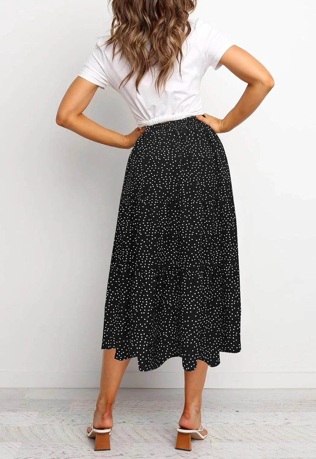 MEROKEETY Women's Boho Leopard Print Skirt Pleated A-Line Swing Midi Skirts