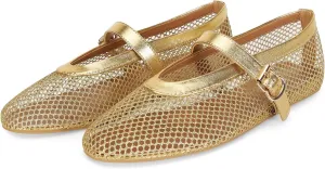 Mesh Ballet Flats for Women Buckle Strap Comfy Casual Office Fishnet Ballerina Flat Shoes