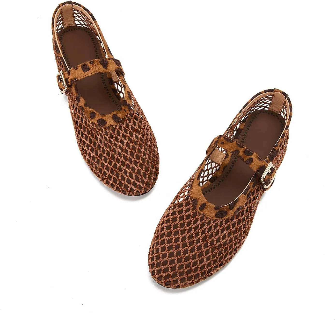 Mesh Ballet Flats for Women Round Toe Buckle Strap Comfy Casua Office Ballerina Mary Jane Flats Shoes