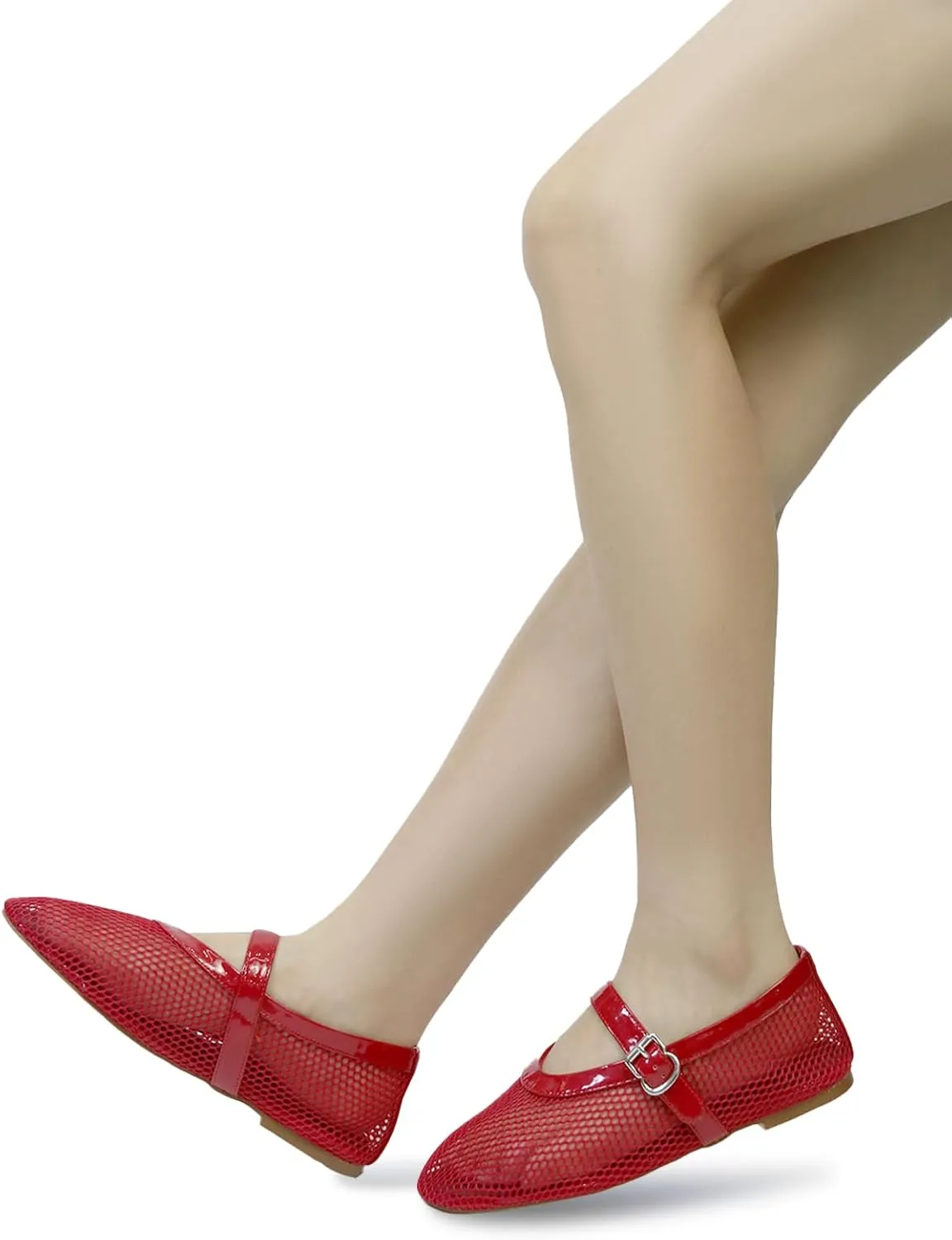 Mesh Ballet Flats for Women Round Toe Buckle Strap Comfy Casua Office Ballerina Mary Jane Flats Shoes