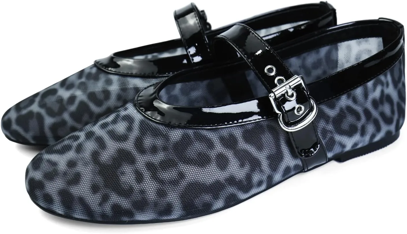 Mesh Ballet Flats for Women Round Toe Buckle Strap Comfy Casua Office Ballerina Mary Jane Flats Shoes