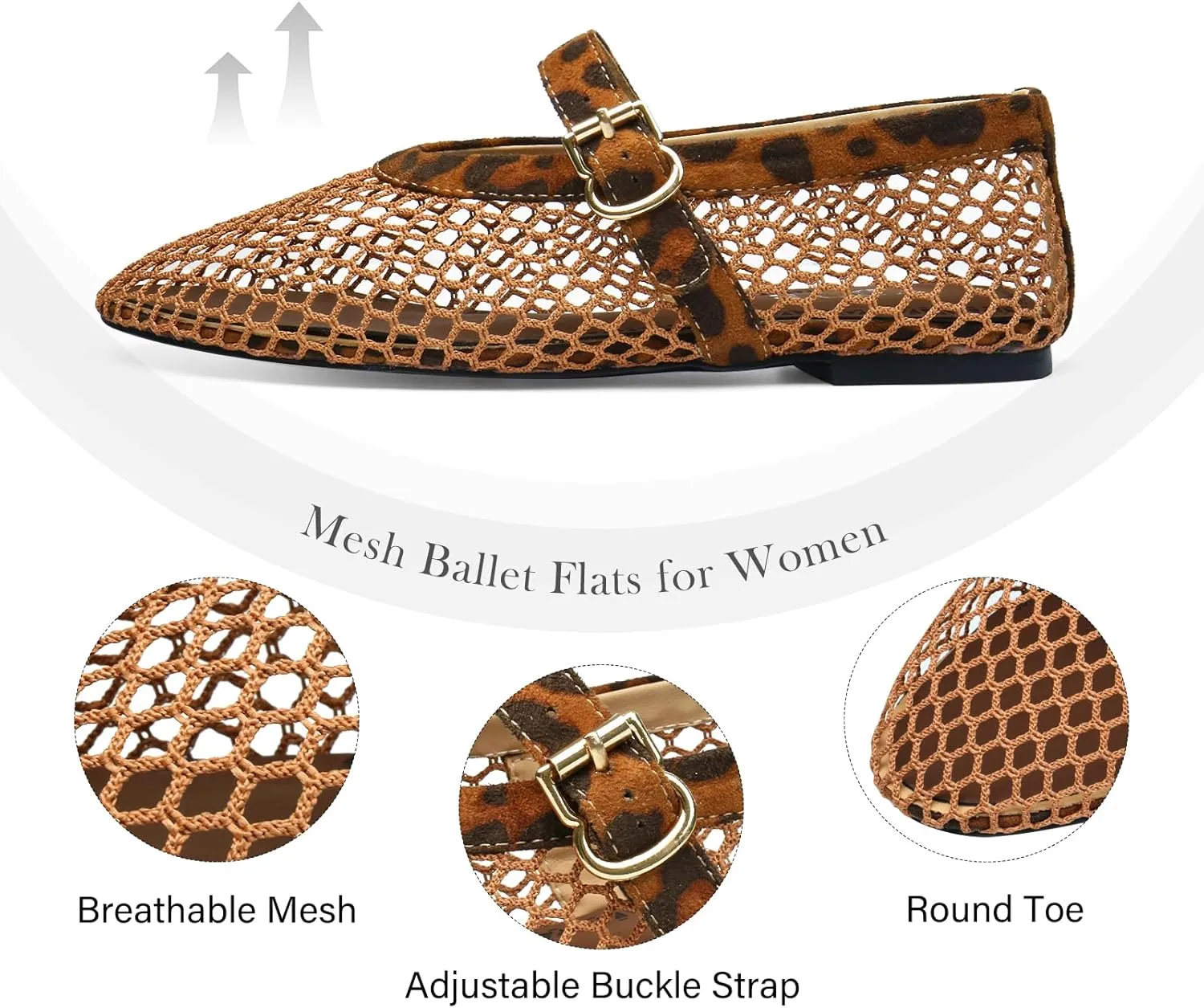 Mesh Ballet Flats for Women Round Toe Buckle Strap Comfy Casua Office Ballerina Mary Jane Flats Shoes