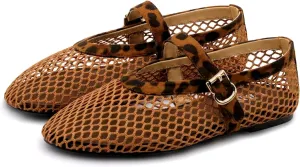 Mesh Ballet Flats for Women Round Toe Buckle Strap Comfy Casua Office Ballerina Mary Jane Flats Shoes