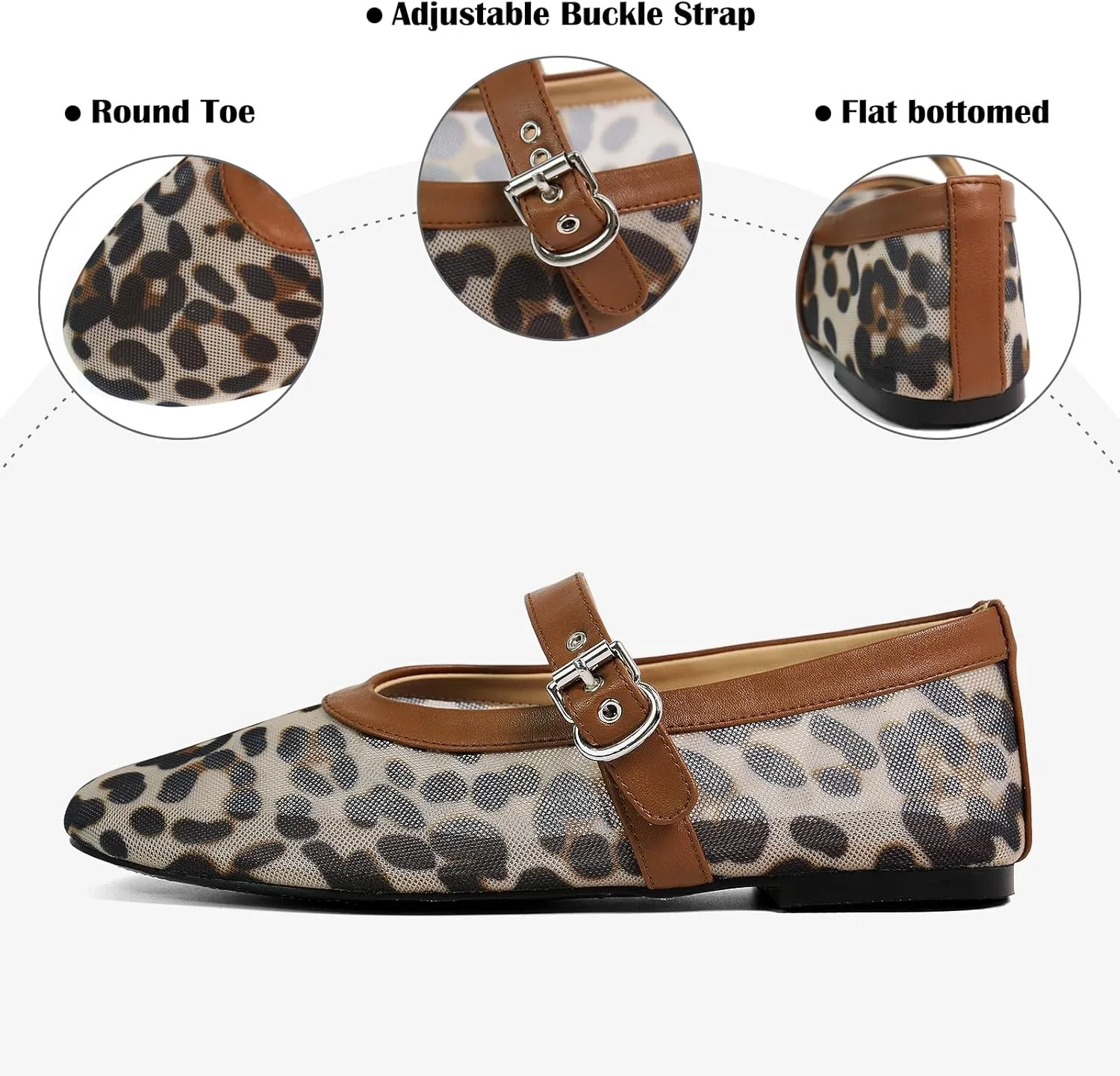 Mesh Ballet Flats for Women Round Toe Buckle Strap Comfy Casua Office Ballerina Mary Jane Flats Shoes