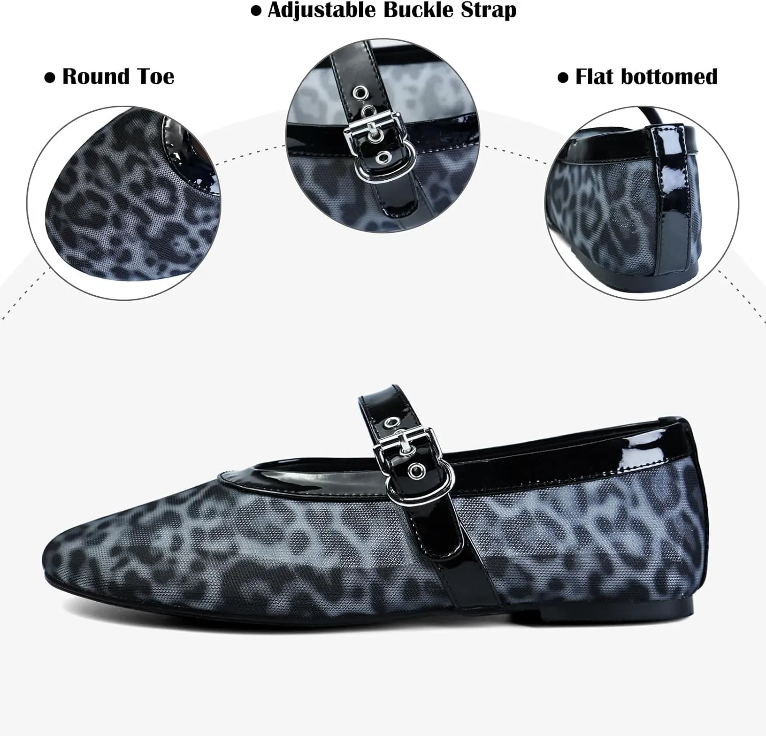 Mesh Ballet Flats for Women Round Toe Buckle Strap Comfy Casua Office Ballerina Mary Jane Flats Shoes