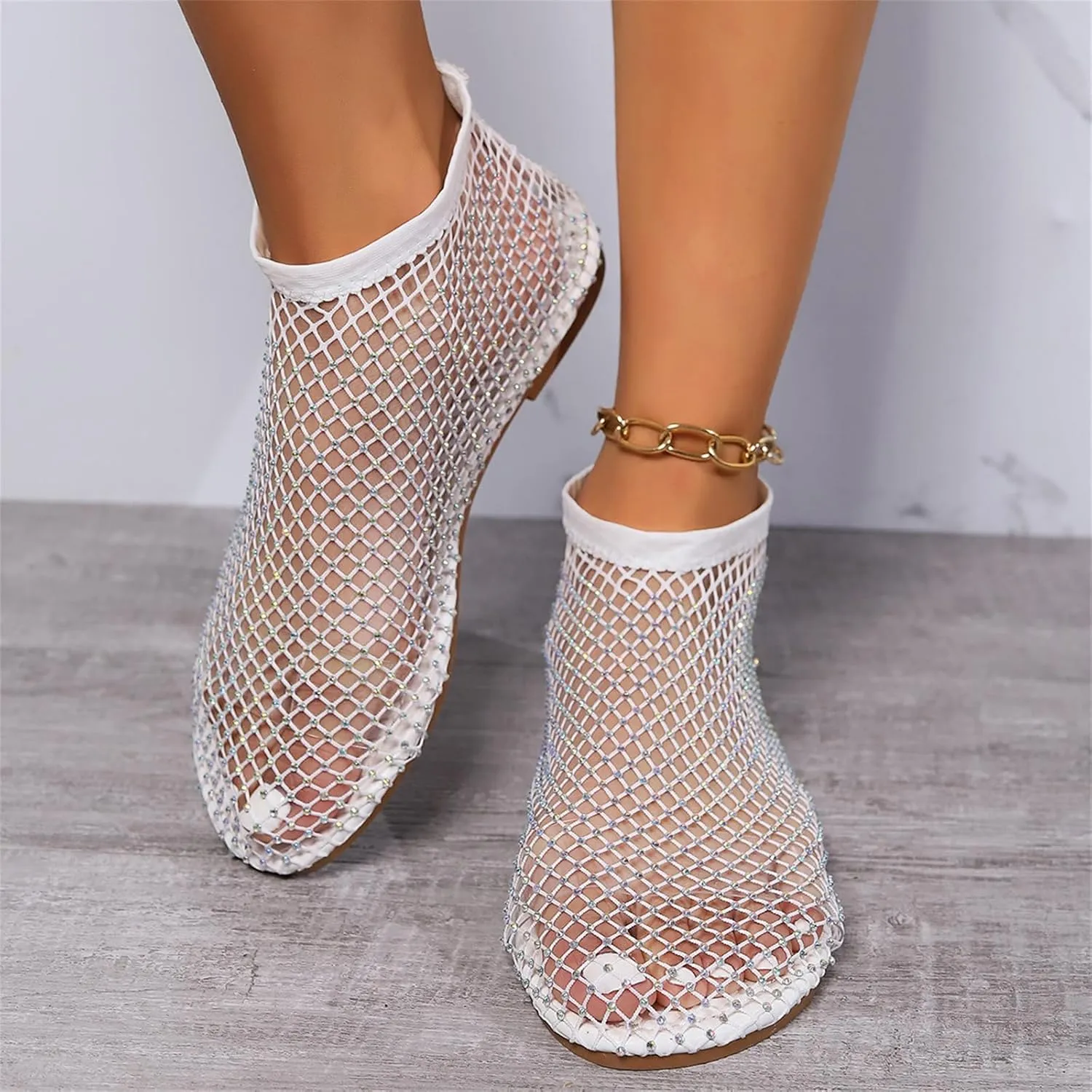 Mesh Ballet Flats for Women, Ultra Comfortable Shiny Gem Mesh Flats, Glittery Stretchy Net Shoes for Women