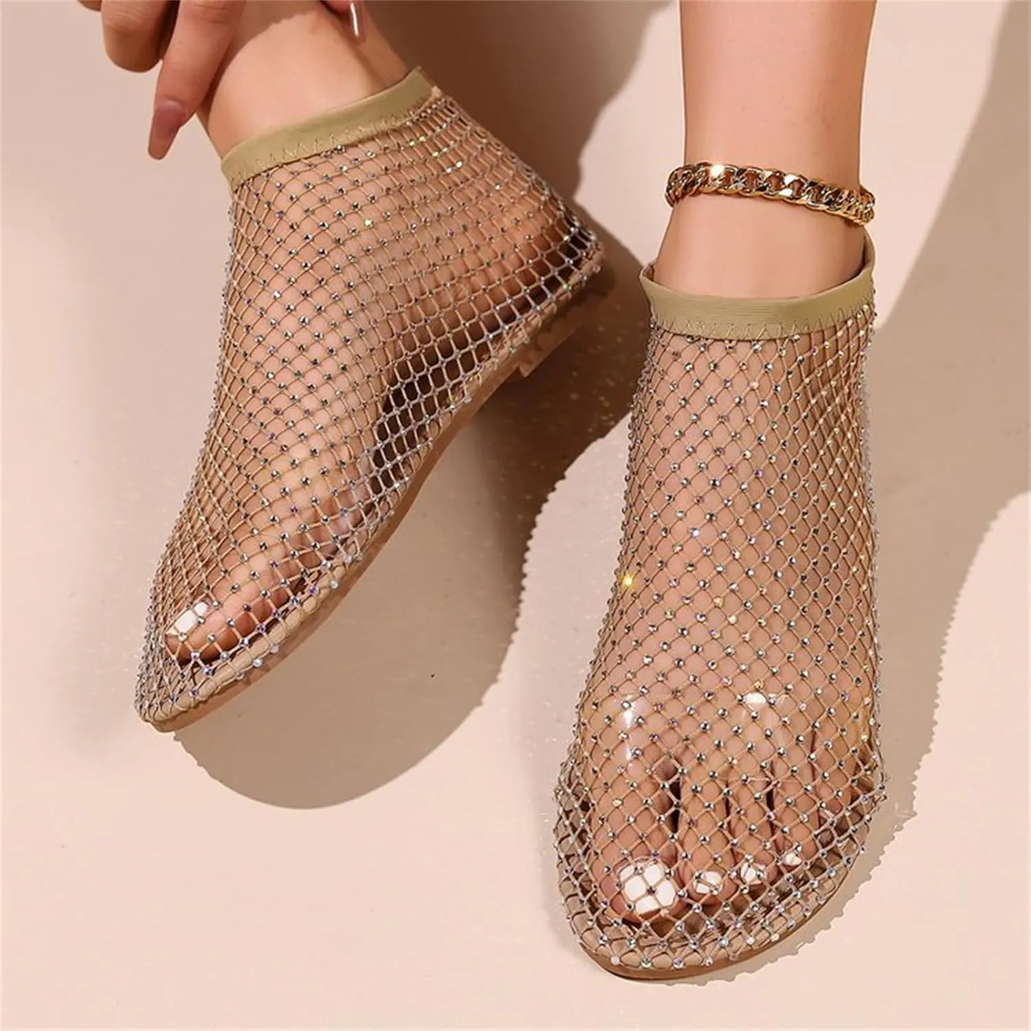 Mesh Ballet Flats for Women, Ultra Comfortable Shiny Gem Mesh Flats, Glittery Stretchy Net Shoes for Women