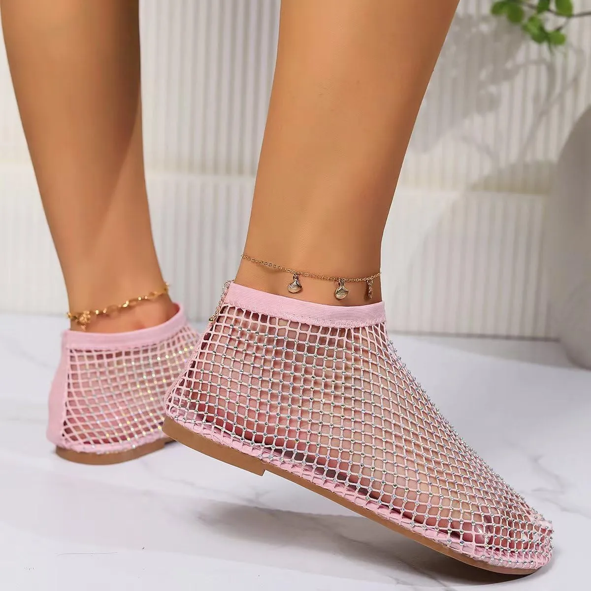 Mesh Ballet Flats for Women, Ultra Comfortable Shiny Gem Mesh Flats, Glittery Stretchy Net Shoes for Women