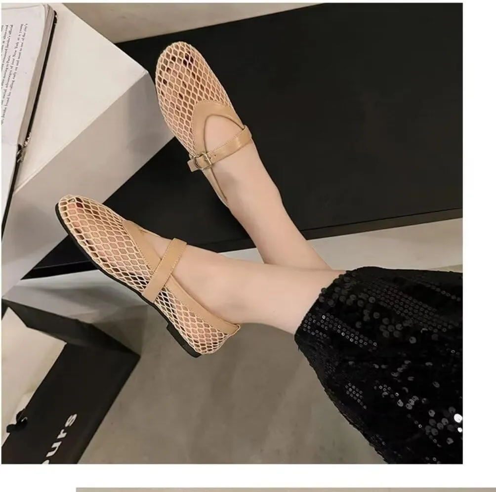 Mesh Ballet Flats Shoes for Women Buckle Strap Mary Jane Flats