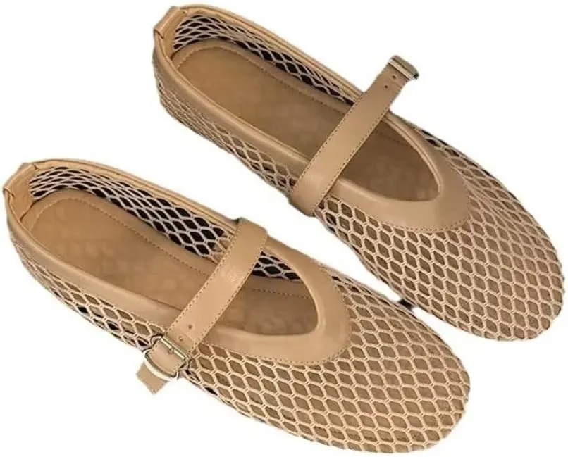 Mesh Ballet Flats Shoes for Women Buckle Strap Mary Jane Flats