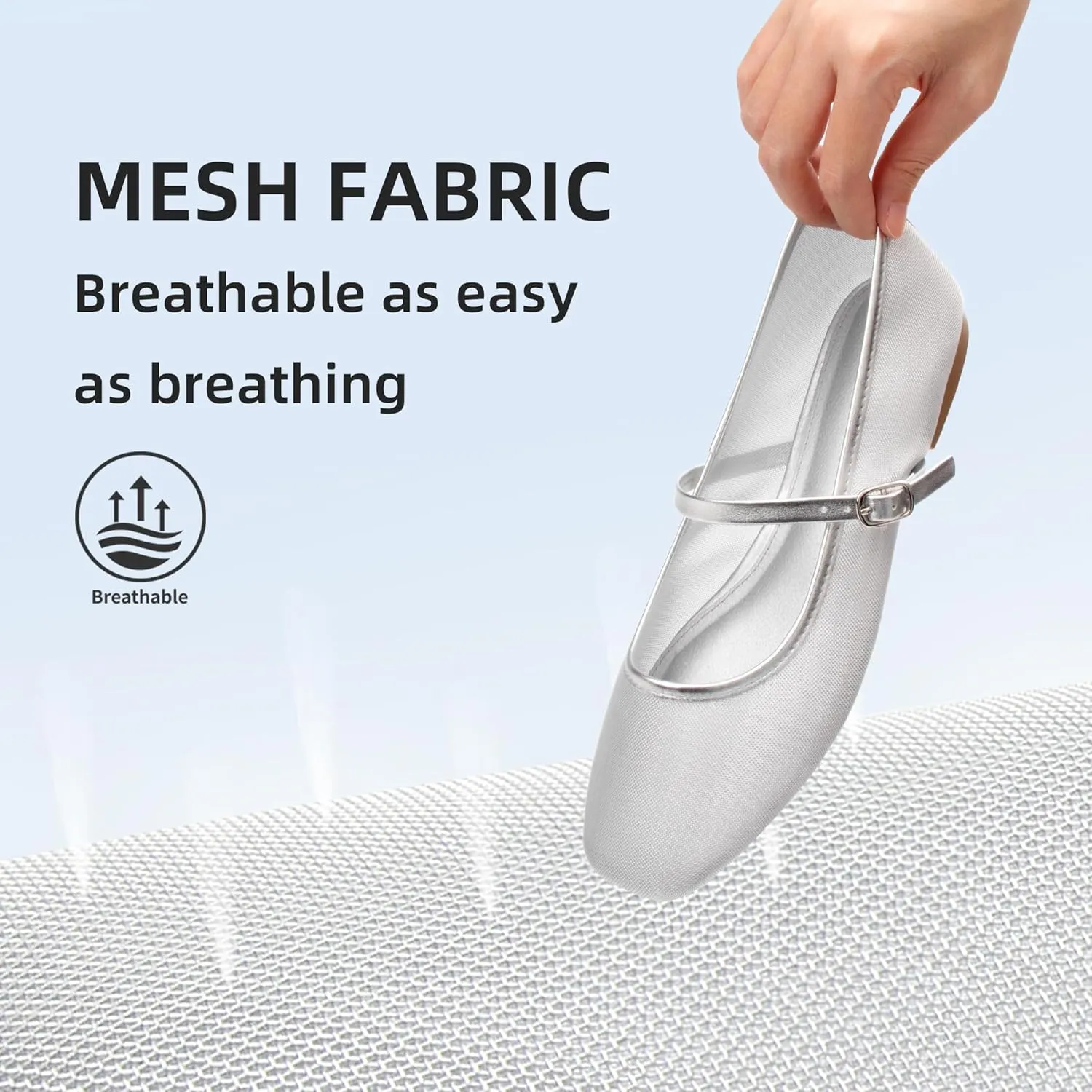 Mesh Ballet Flats Square Toe Mary Jane Flats Buckle Women Comfy Causal Dress Shoes