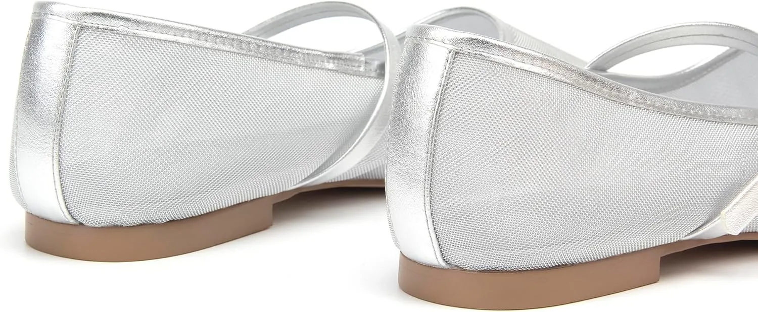 Mesh Ballet Flats Square Toe Mary Jane Flats Buckle Women Comfy Causal Dress Shoes