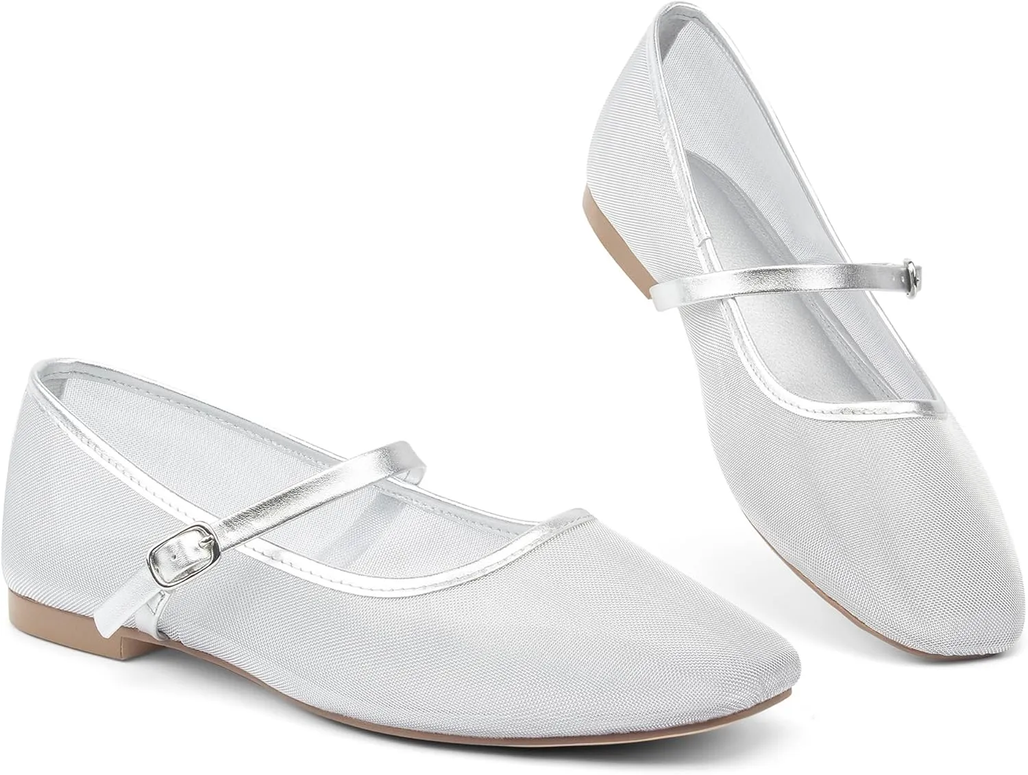 Mesh Ballet Flats Square Toe Mary Jane Flats Buckle Women Comfy Causal Dress Shoes