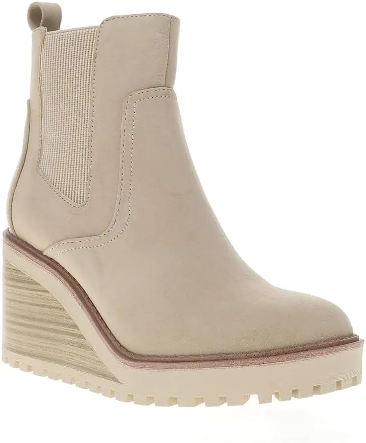 MIA Womens Corin Round Toe Chelsea Casual Boots Ankle High Heel 3" & Up - Beige