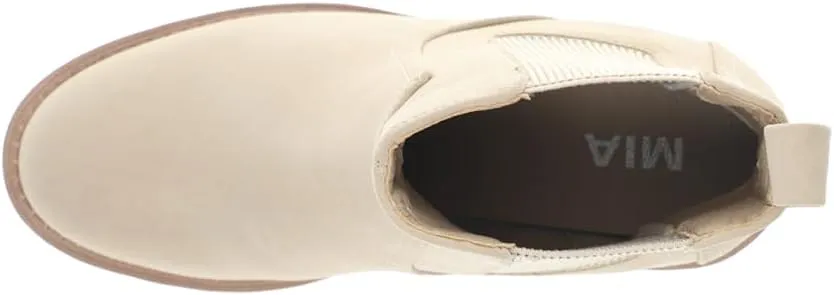 MIA Womens Corin Round Toe Chelsea Casual Boots Ankle High Heel 3" & Up - Beige
