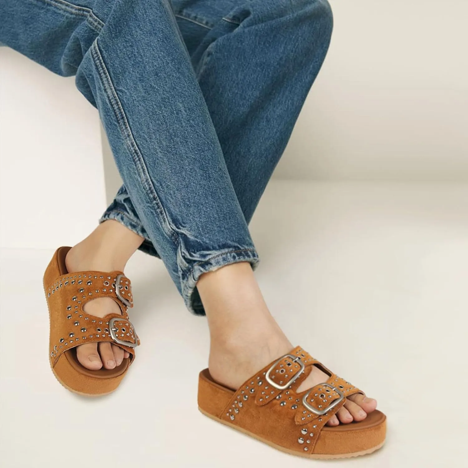 MICIFA Platform Sandals for Women Espadrille Wedges Summer Beach Sandals Comfortable Cute Woven Straw Crochet Sandals Shoes Casual Adjustable Double Buckle Strap Sandals