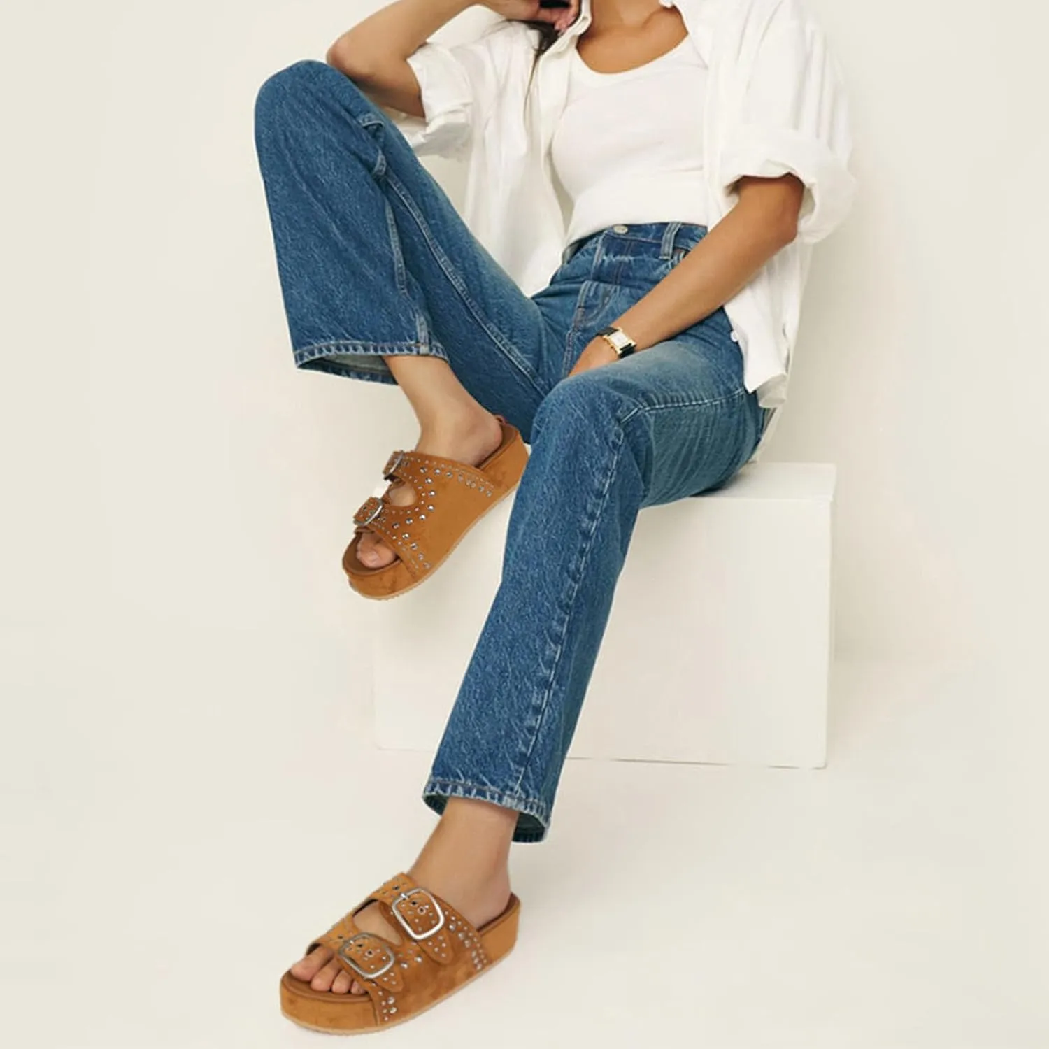 MICIFA Platform Sandals for Women Espadrille Wedges Summer Beach Sandals Comfortable Cute Woven Straw Crochet Sandals Shoes Casual Adjustable Double Buckle Strap Sandals