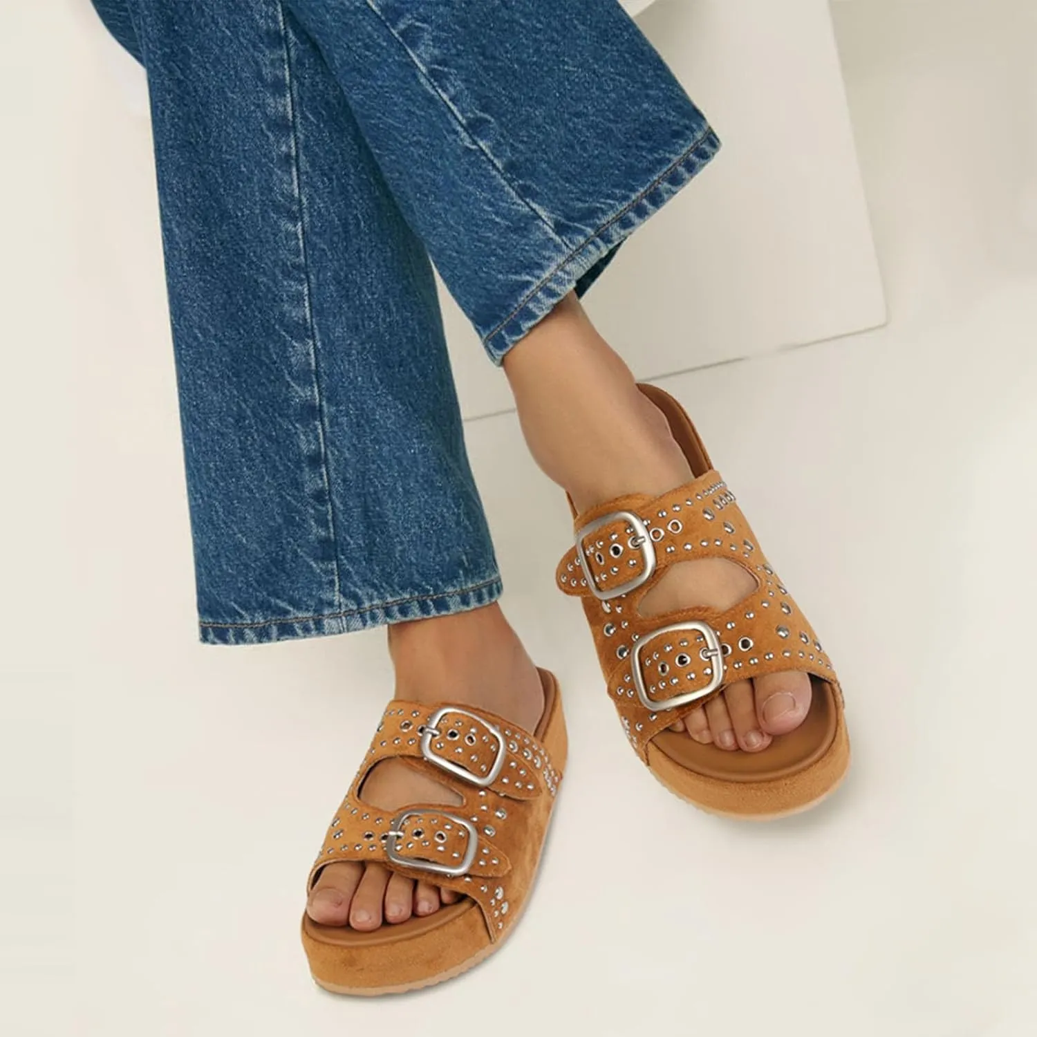 MICIFA Platform Sandals for Women Espadrille Wedges Summer Beach Sandals Comfortable Cute Woven Straw Crochet Sandals Shoes Casual Adjustable Double Buckle Strap Sandals