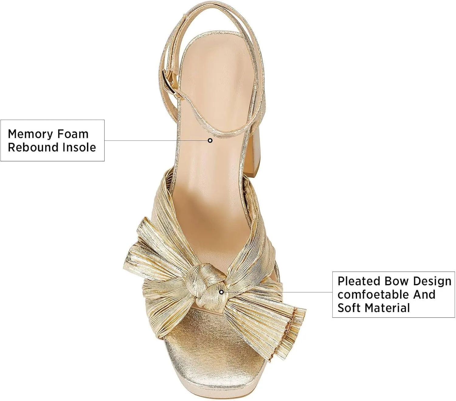 MICIFA Women's Bow Heeled Sandals Pleated Bowknot Platform High Heel Sandals Ankle Strap Chunky Dress Bridal Wedding Shoes