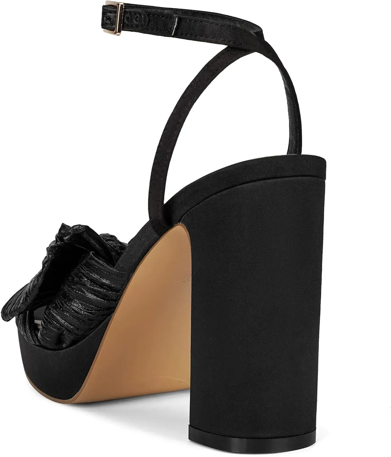 MICIFA Women's Bow Heeled Sandals Pleated Bowknot Platform High Heel Sandals Ankle Strap Chunky Dress Bridal Wedding Shoes