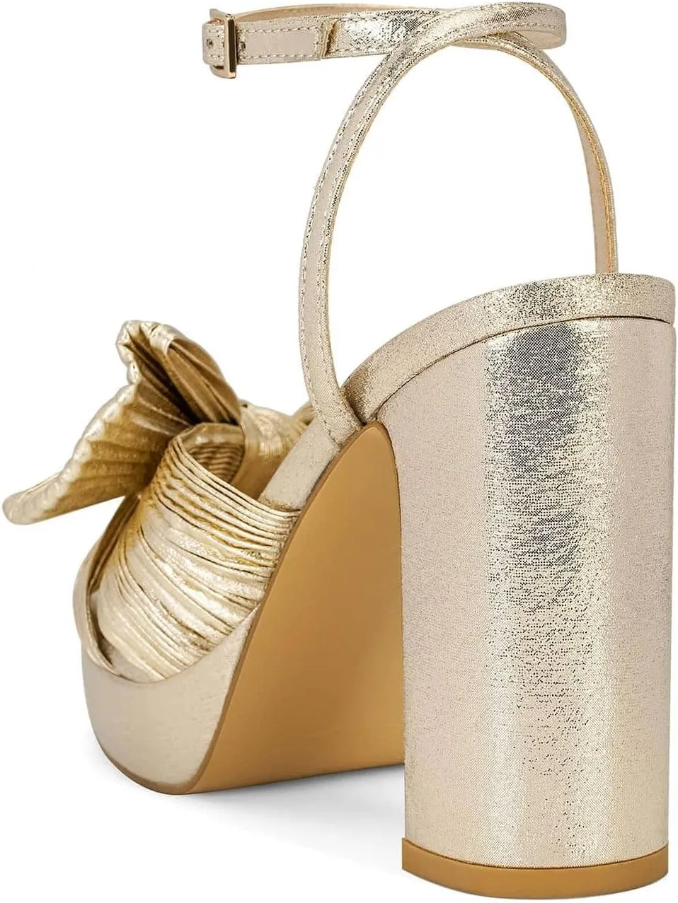 MICIFA Women's Bow Heeled Sandals Pleated Bowknot Platform High Heel Sandals Ankle Strap Chunky Dress Bridal Wedding Shoes