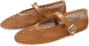 MICIFA Women's Mesh Ballet Flats Fishnet Ballerina Flats Buckle Strap Mary Jane Flats Causal Daily Dress Shoes