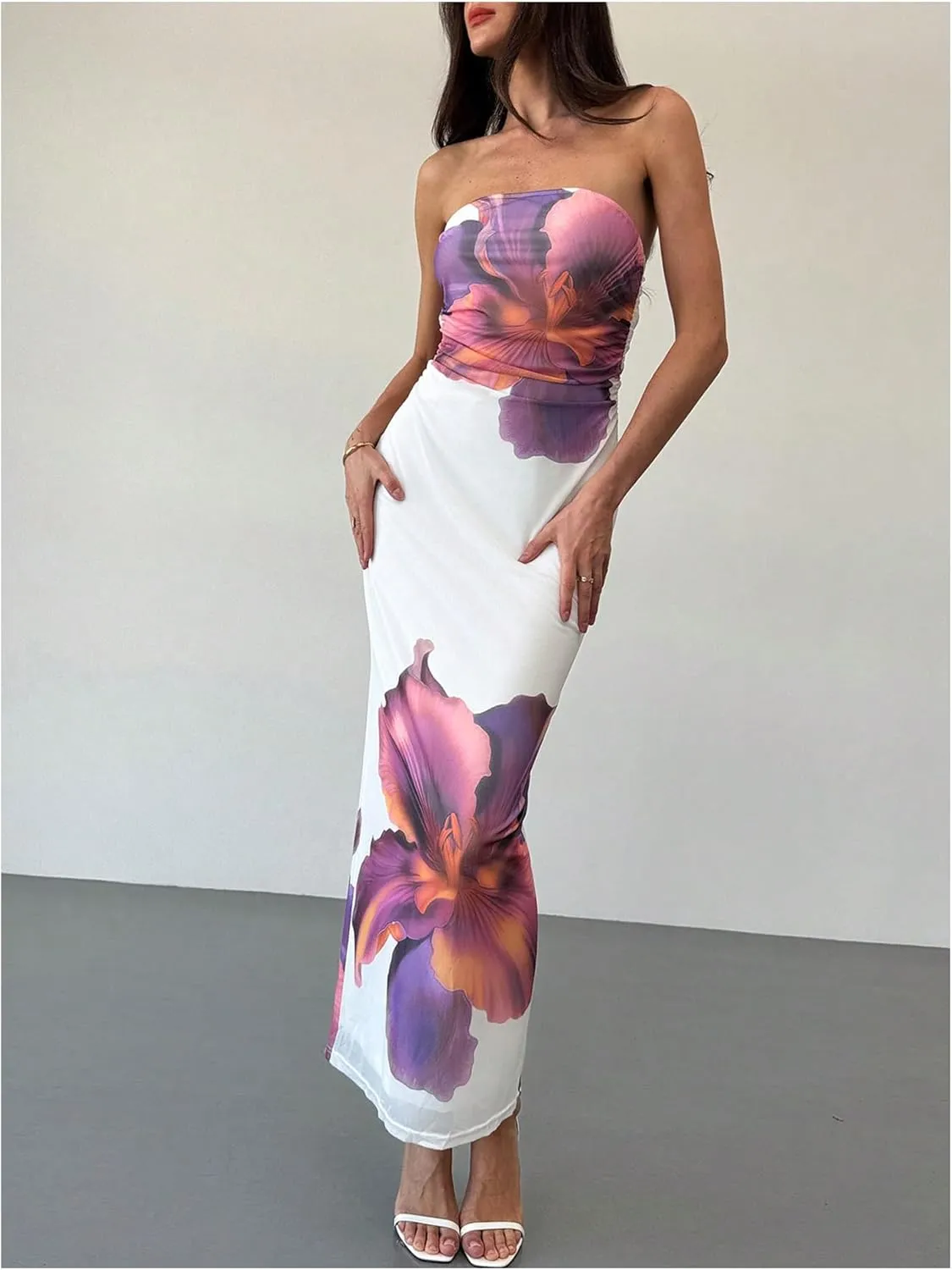 Milumia Women's Floral Strapless Bodycon Maxi Dress Summer Tube Top Dresses