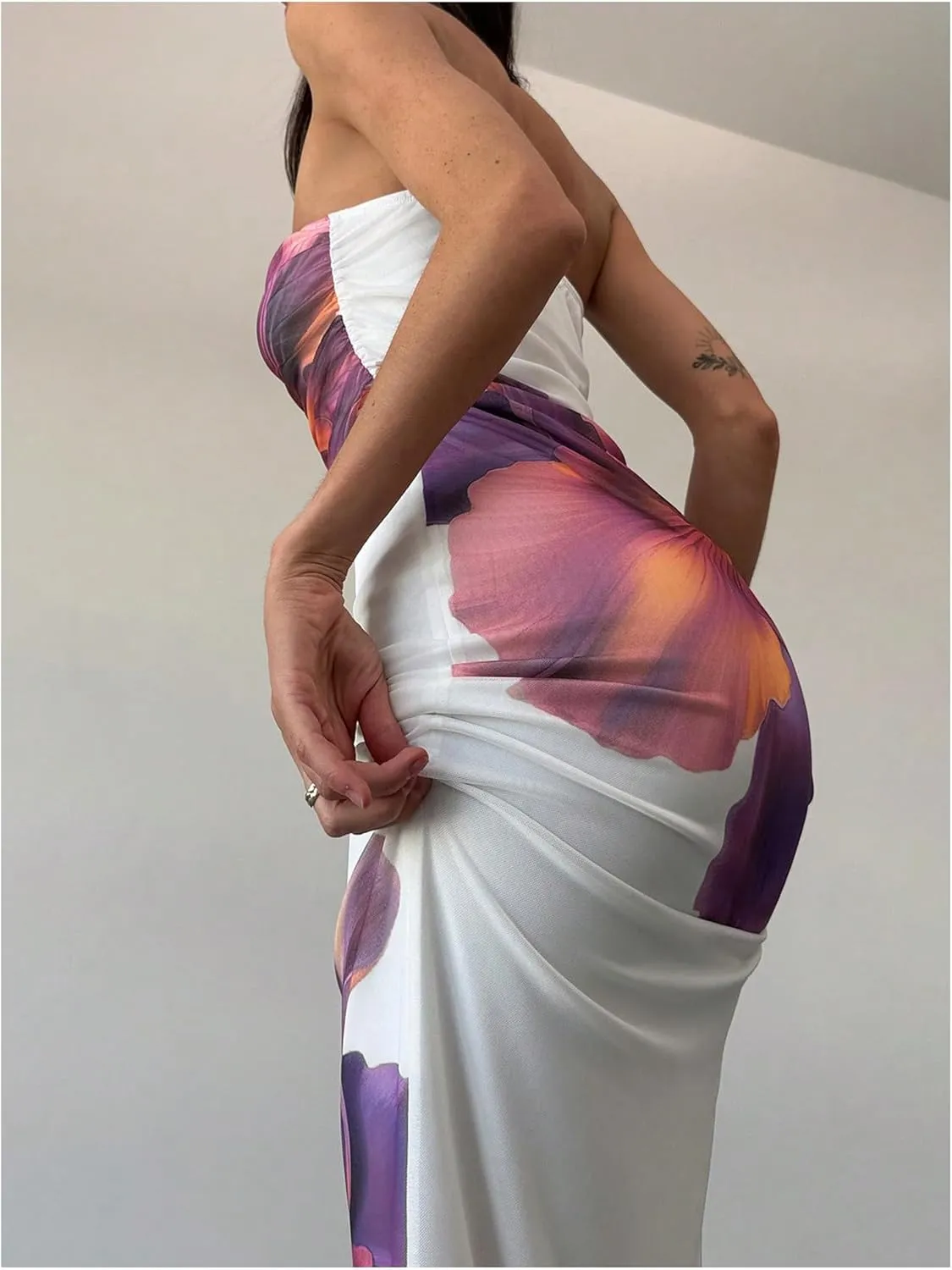 Milumia Women's Floral Strapless Bodycon Maxi Dress Summer Tube Top Dresses